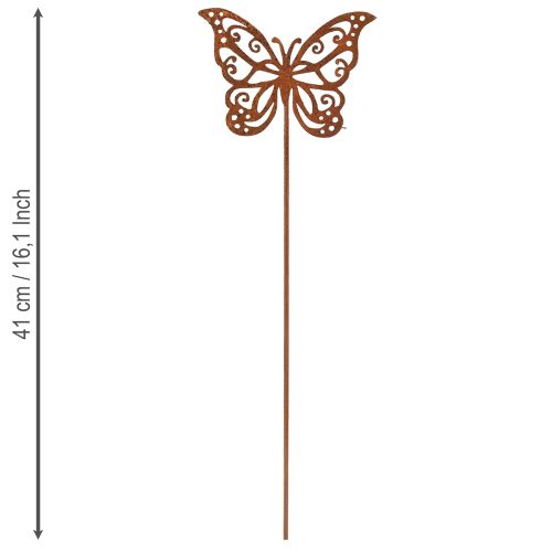 položky Kovové květinové kolíky, rezavý design, motýlí dekorace, 10×7 cm, 3 kusy