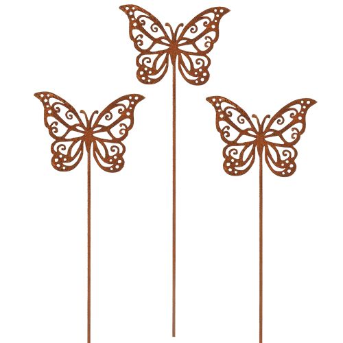Kovové květinové kolíky, rezavý design, motýlí dekorace, 10×7 cm, 3 kusy | Floristik24.cz