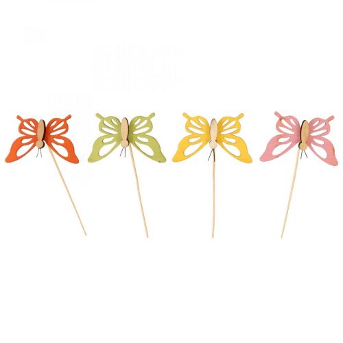 Floristik24 Květinový špunt motýlek deco dřevo barevný 8,5cm 12ks