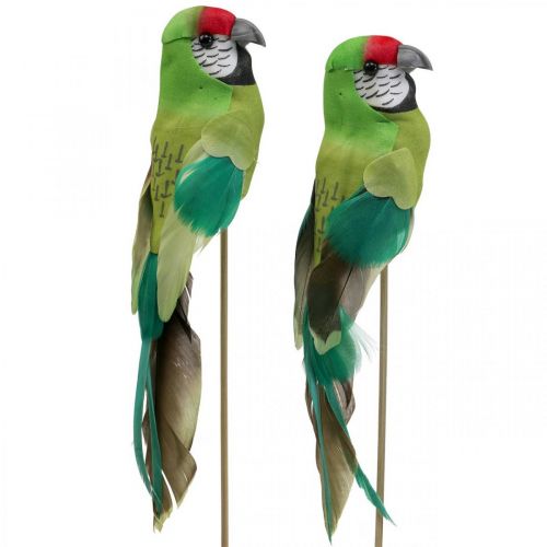 Floristik24 Květinová zátka ptáček, deco papoušek zelený 23×4,5×5,5cm 6ks