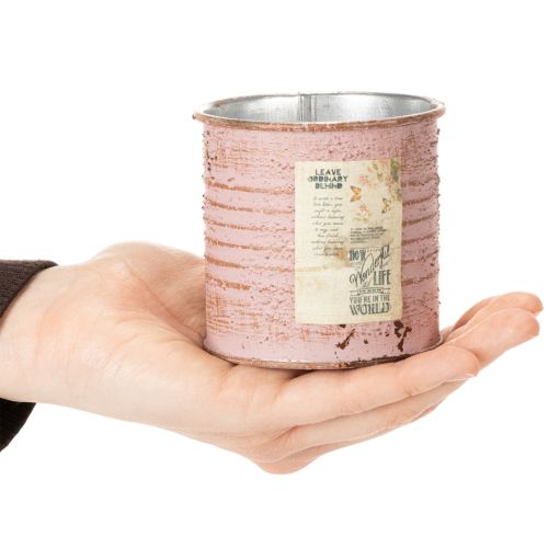 položky Dekorativní plechový květináč kulatý kovový květináč s růží v antickém stylu Ø8 cm V7,5 cm