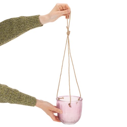 Skleněný květináč/závěsná lucerna, fialová/zelená, 14 cm, 2 kusy | Floristik24.cz