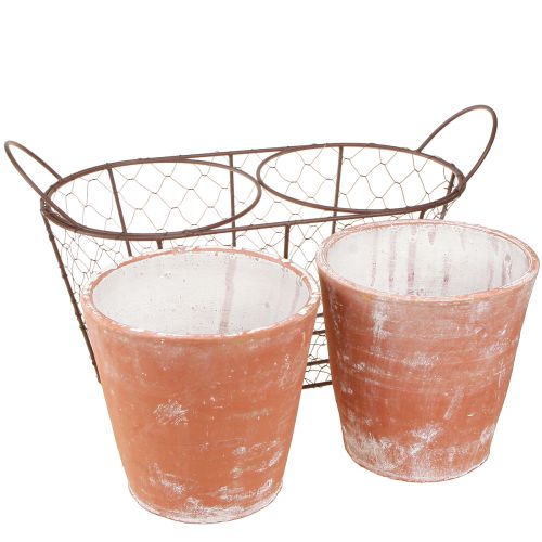 položky Keramický drátěný košík z hnědé terakoty, délka 38,5 cm