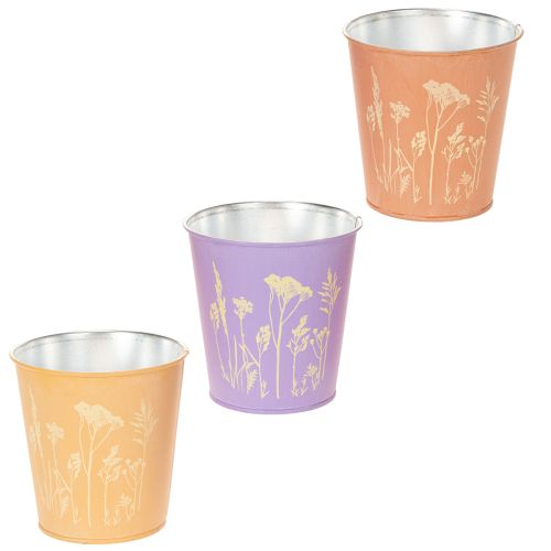 Set 3 kovových obalů na květináče s květinovým motivem, pastelové barvy, 10 cm