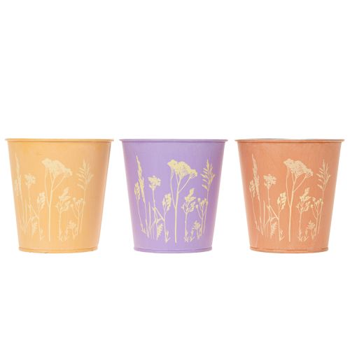 Set 3 kovových obalů na květináče s květinovým motivem, pastelové barvy, 10 cm | Floristik24.cz