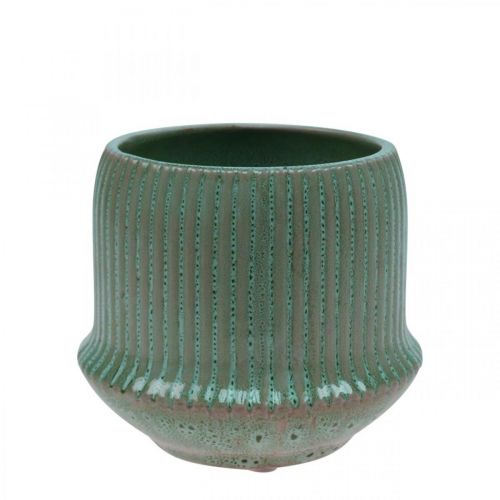 Květináč keramický květináč s drážkami zelený Ø12cm V10,5cm