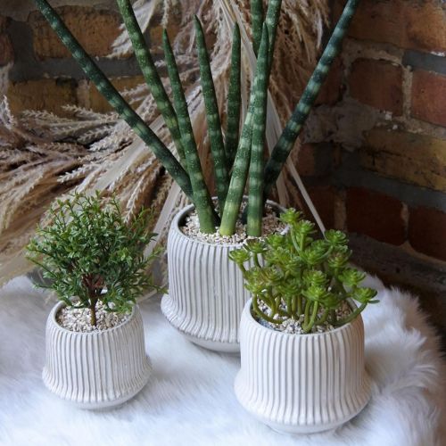 Floristik24 Květináč keramický květináč s drážkami bílý Ø14,5cm V12,5cm