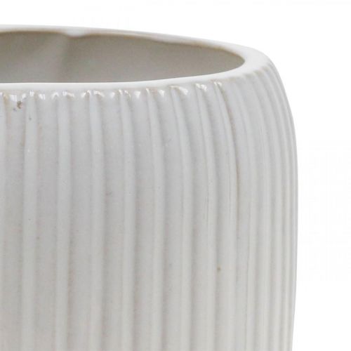 Floristik24 Květináč keramický květináč s drážkami bílý Ø14,5cm V12,5cm