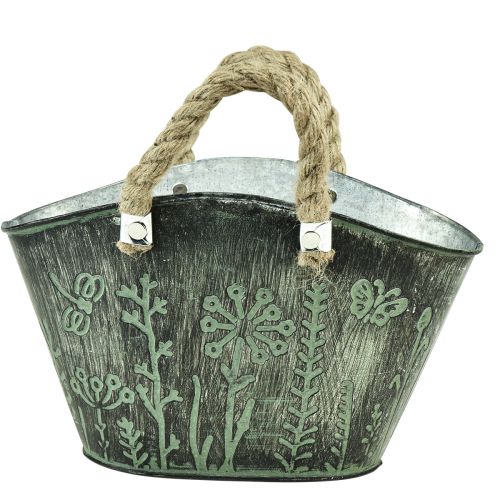 Floristik24 Květináč s uchy taška kovová juta 19×13,5×13,5cm