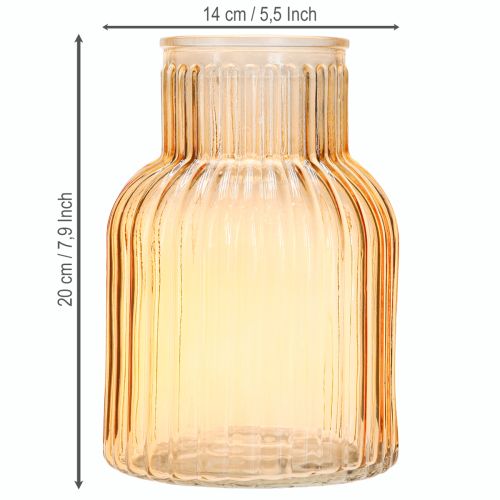 položky Skleněná váza na květiny v oranžových retro drážkách Ø13,5cm H20cm