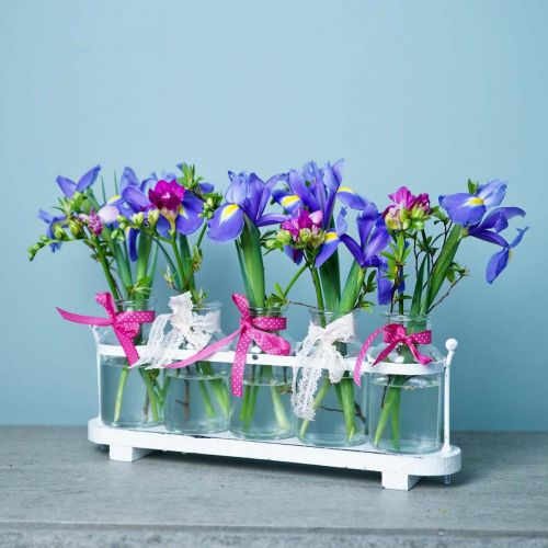 položky Váza na květiny lékárnické lahvičky dekorace z lékárnického skla na podnosu 38cm