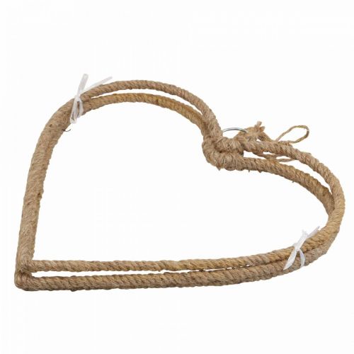 Floristik24 Boho styl, srdce kovový prsten ozdobný prsten jutová stuha W33cm 3ks
