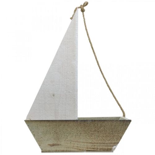 Floristik24 Dekorativní loď, námořní dřevěná dekorace, plachetnice na výsadbu bílá, přírodní V37cm L25,5cm