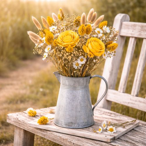 položky Kytice sušených květin s růžemi ze dřeva Sola. Elegantní kytice pro přírodní dekoraci domova. 50 cm