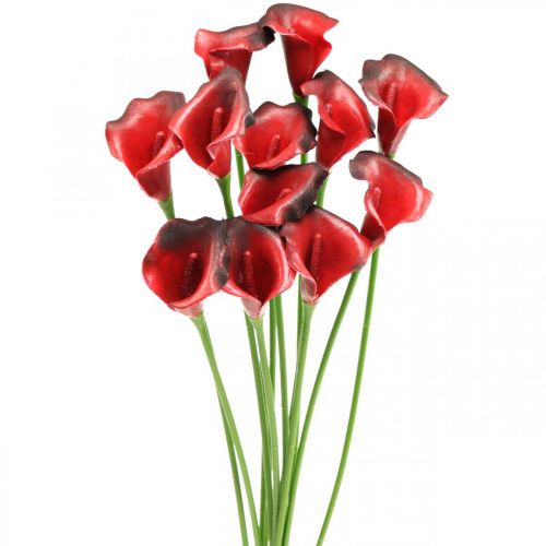 Calla red bordeaux umělé květiny v svazku 57cm 12ks