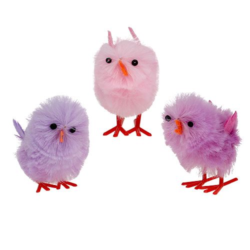 Floristik24 Velikonoční kuřátko žinylkové fialové, růžová jarní dekorace 10ks
