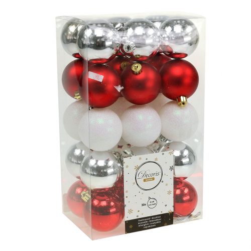 položky Vánoční koule mix bílá, červená, stříbrná Ø5,5cm 30p