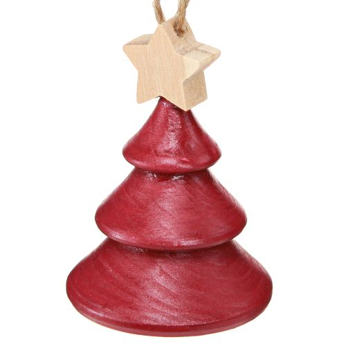 položky Vánoční ozdoby na stromeček, jedle, dřevo, červená a bílá, 7,5 cm, 6 kusů