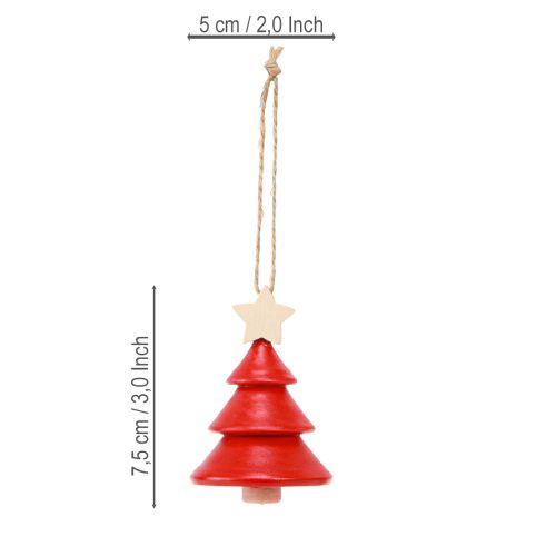 položky Vánoční ozdoby na stromeček, jedle, dřevo, červená a bílá, 7,5 cm, 6 kusů