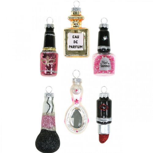 Vánoční ozdoba na stromeček Beauty &amp; Glamour, skleněný přívěsek kosmetický mix V5,5–7cm pravé sklo 6ks