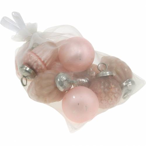 Floristik24 Mini ozdoby na stromeček podzimní plody a koule růžové, stříbrné pravé sklo 3,4–4,4 cm 10ks