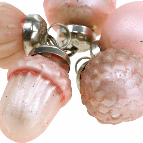 Floristik24 Mini ozdoby na stromeček podzimní plody a koule růžové, stříbrné pravé sklo 3,4–4,4 cm 10ks