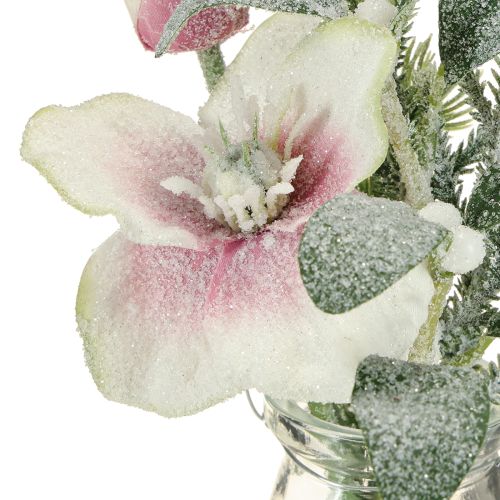položky Umělá vánoční růže ve skleněných umělých květinách k zavěšení V22cm
