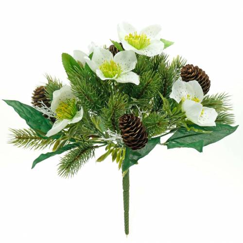 Floristik24 Umělá vánoční kytice růží s jedlí a šiškami V26cm