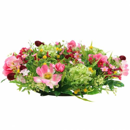 Floristik24 Dekorativní věnec s Cosmeou a sněhovou koulí růžová, žlutá, zelená Ø30cm