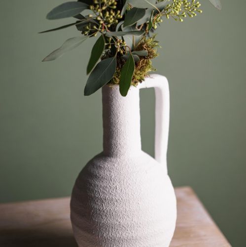 položky Dekorativní váza bílá váza na květiny s keramickým uchem V26cm