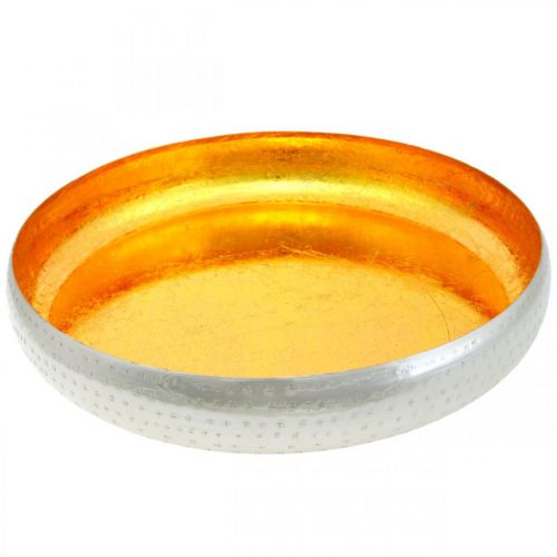 Floristik24 Dekorativní miska kovová kulatá Zlatý a stříbrný podnos Ø36,5cm