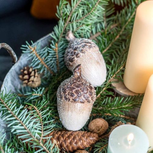 Floristik24 Ozdobné žaludy zasněžené, keramické dekorace, adventní, zimní podzimní dekorace L9,5 4ks