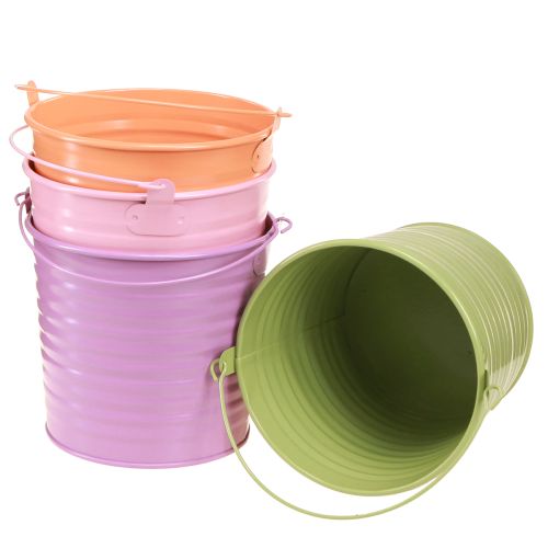 Floristik24 Dekorativní vědro kovový květináč s rukojetí 4 barvy Ø14cm 8 ks