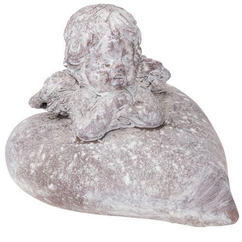 Dekorativní anděl na figurce srdce z litého kamene 15×13,5×12cm