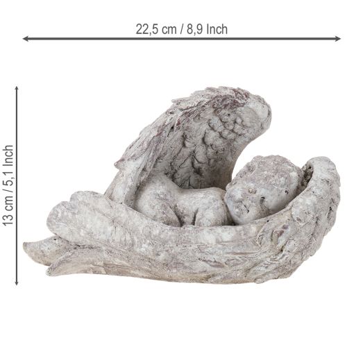 položky Dekorativní spící anděl s křídly, figurka anděla, hrobka 22,5 cm