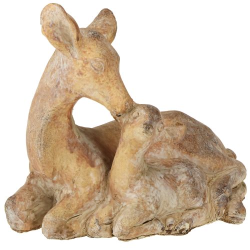 Dekorativní figurka jelena s kolouchem, litého kamene, hnědá a bílá, 20×11×17cm
