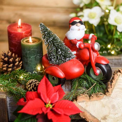 Floristik24 Dekorativní figurka Santa Claus na motorce s jedlí 19,5×13×16cm