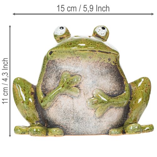 Dekorativní žába keramická zelená hnědá vintage D15,5 cm | Floristik24.cz