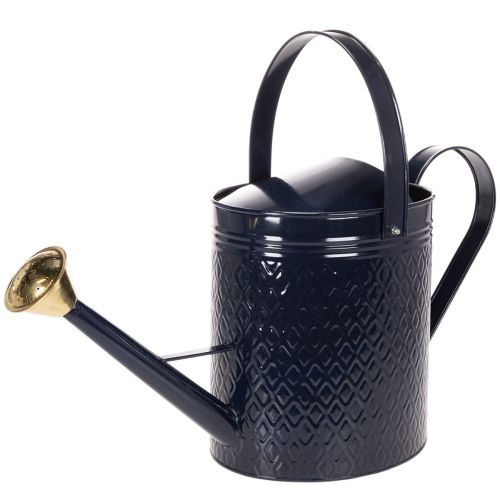 Dekorativní konev na zalévání, vintage modro-zlatý kostkovaný kov, retro design pro použití v interiéru, na zahradě nebo na balkoně, 65 cm