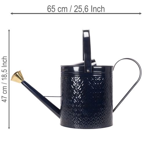 Dekorativní konev na zalévání, vintage modro-zlatý kostkovaný kov, retro design pro použití v interiéru, na zahradě nebo na balkoně, 65 cm | Floristik24.cz