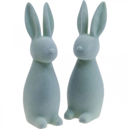 Dekorativní velikonoční zajíček flockovaný – 2. volba – Šedozelený V29,5cm 2 ks