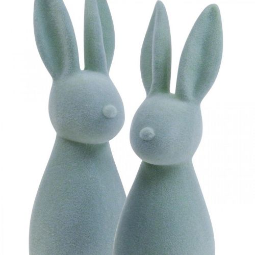 položky Dekorativní velikonoční zajíček flockovaný – 2. volba – Šedozelený V29,5cm 2 ks