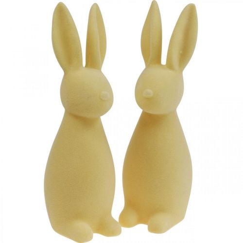 Floristik24 Deco Bunny Deco velikonoční zajíček flocked Světle žlutá V29,5cm 2ks