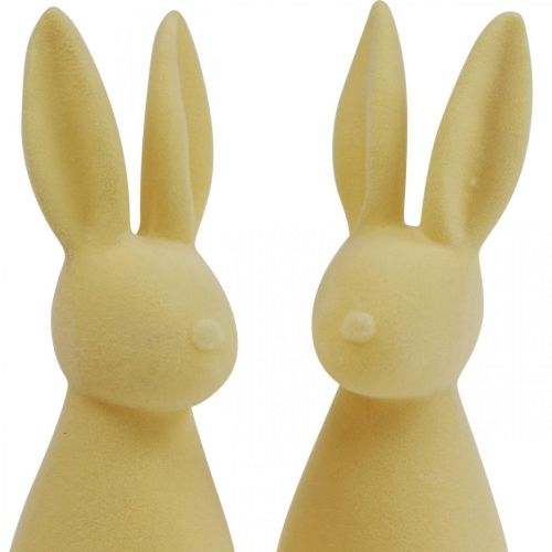 Floristik24 Deco Bunny Deco velikonoční zajíček flocked Světle žlutá V29,5cm 2ks