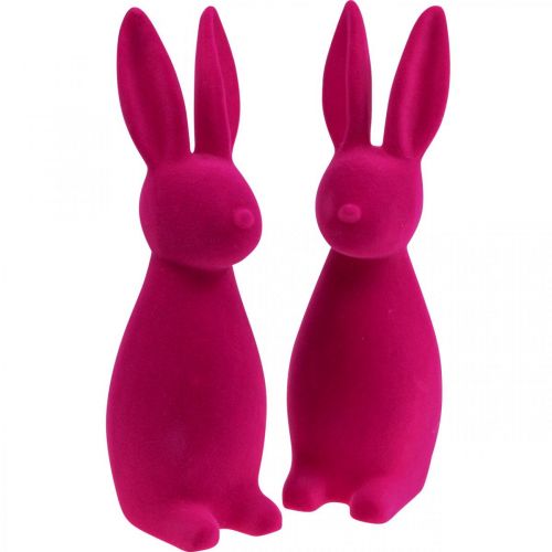 Floristik24 Deco Bunny Deco velikonoční zajíček Flocked Pink H29,5cm 2ks