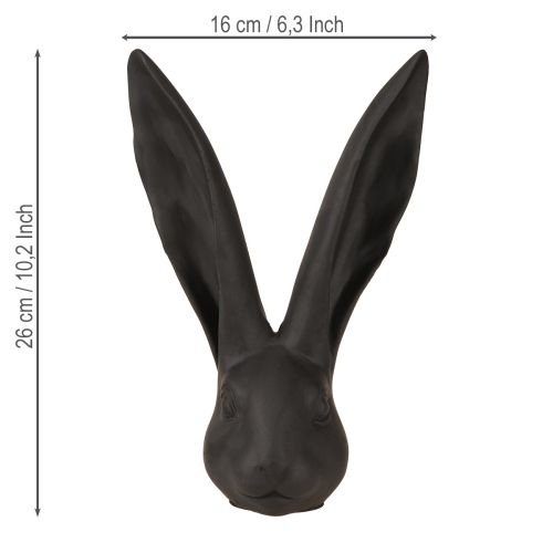 Floristik24 Dekorace Králičí hlava Velikonoční dekorace Black Matt Polyresin 26cm