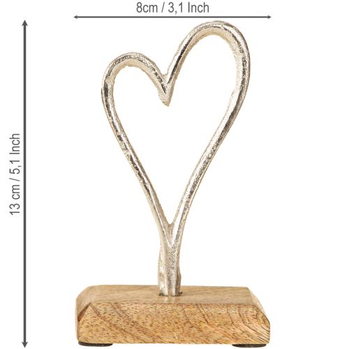 položky Dekorativní srdce kovové dřevo v přírodním stříbře 7,5x5x13cm 3ks