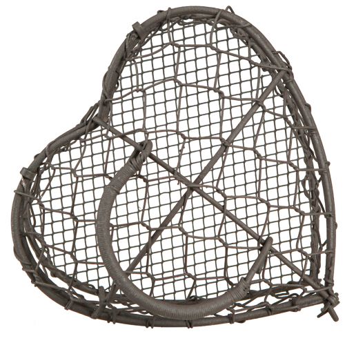 položky Dekorativní srdíčko z drátu k výplni, vintage šedá, 14 x 13,5 cm