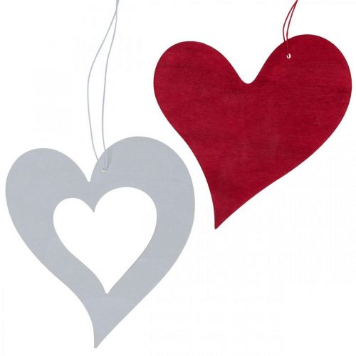 Floristik24 Dekorativní srdce k zavěšení dřevěné srdce červené/bílé 12cm 12ks