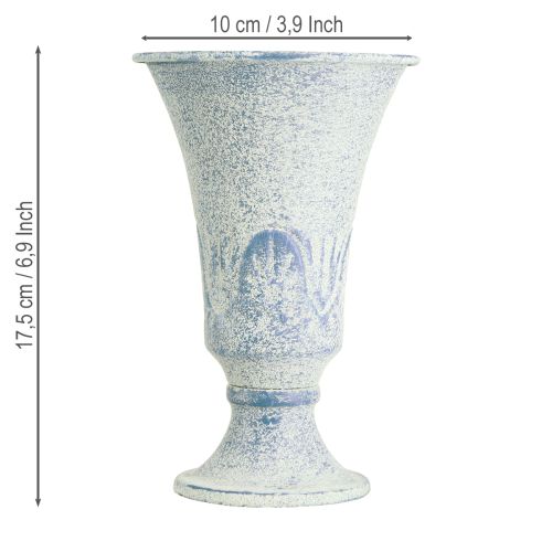 položky Dekorativní kalich kovový starožitný v bílé modré Ø11cm H17,5cm